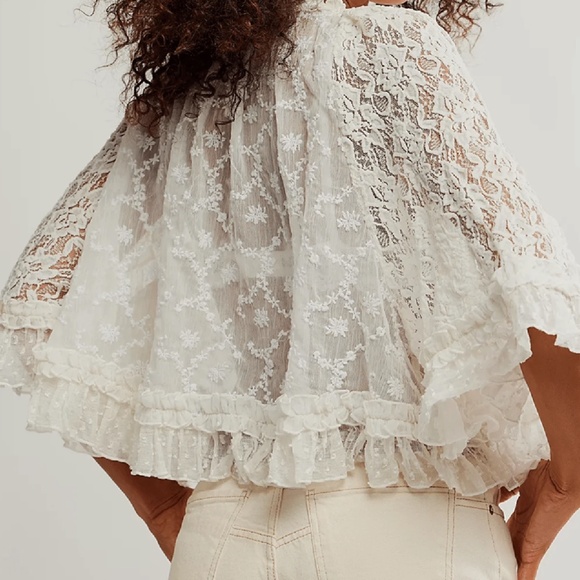 Boho Floral Semi Sheer Loose Fit Ruffle Hem Blouse - Picture 5 of 9